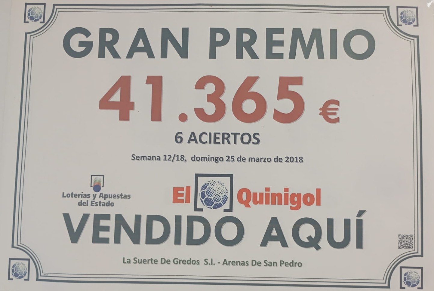 Certificado de premio del 25 de marzo de 2018